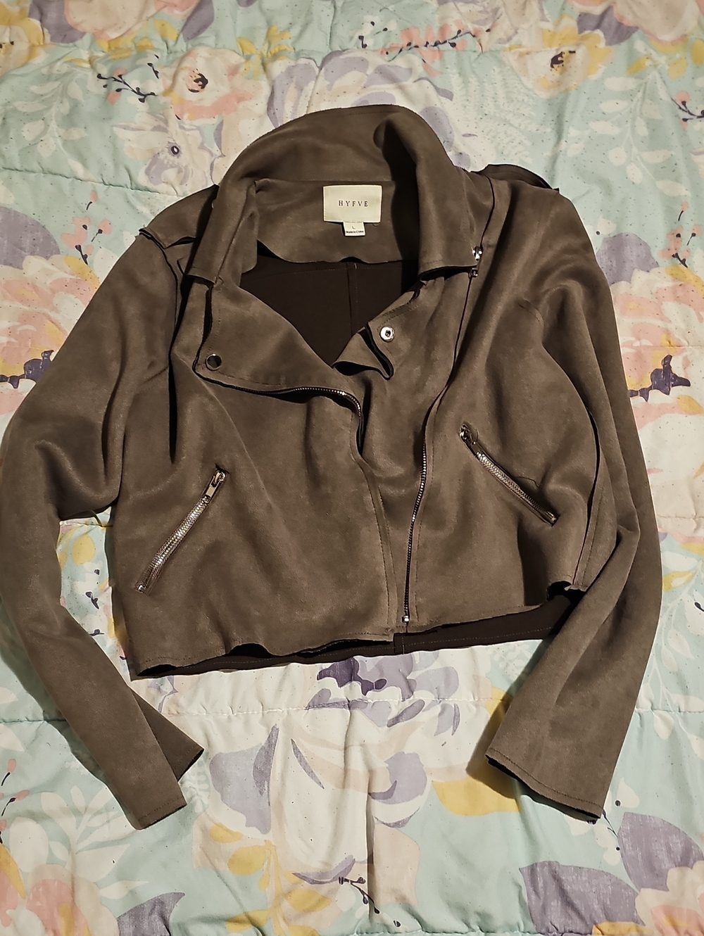 HYFVE Suede Cropped Moto Jacket Size Large Excellent Condition
